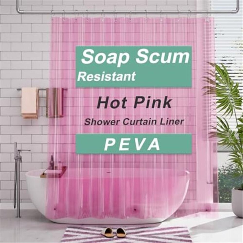 Transparent Hot Pink Shower Liner 72x72 Waterproof